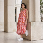 Damen Kleid Avantgarde Baumwolle Rose/Rot, Ballonschnitt, Flügeltaschen, Oversize große Größen – AKH Fashion