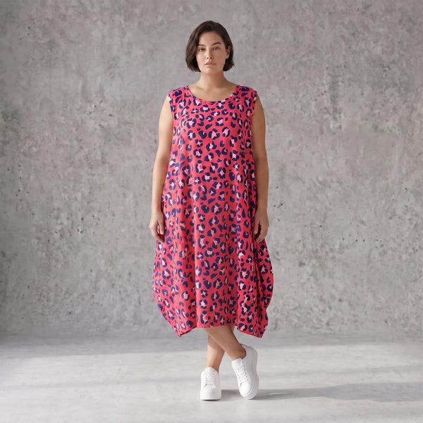 Damen Kleid Avantgarde Baumwolle Fuchsia/Marine, Ballonschnitt, Flügeltaschen, Oversize große Größen – AKH Fashion