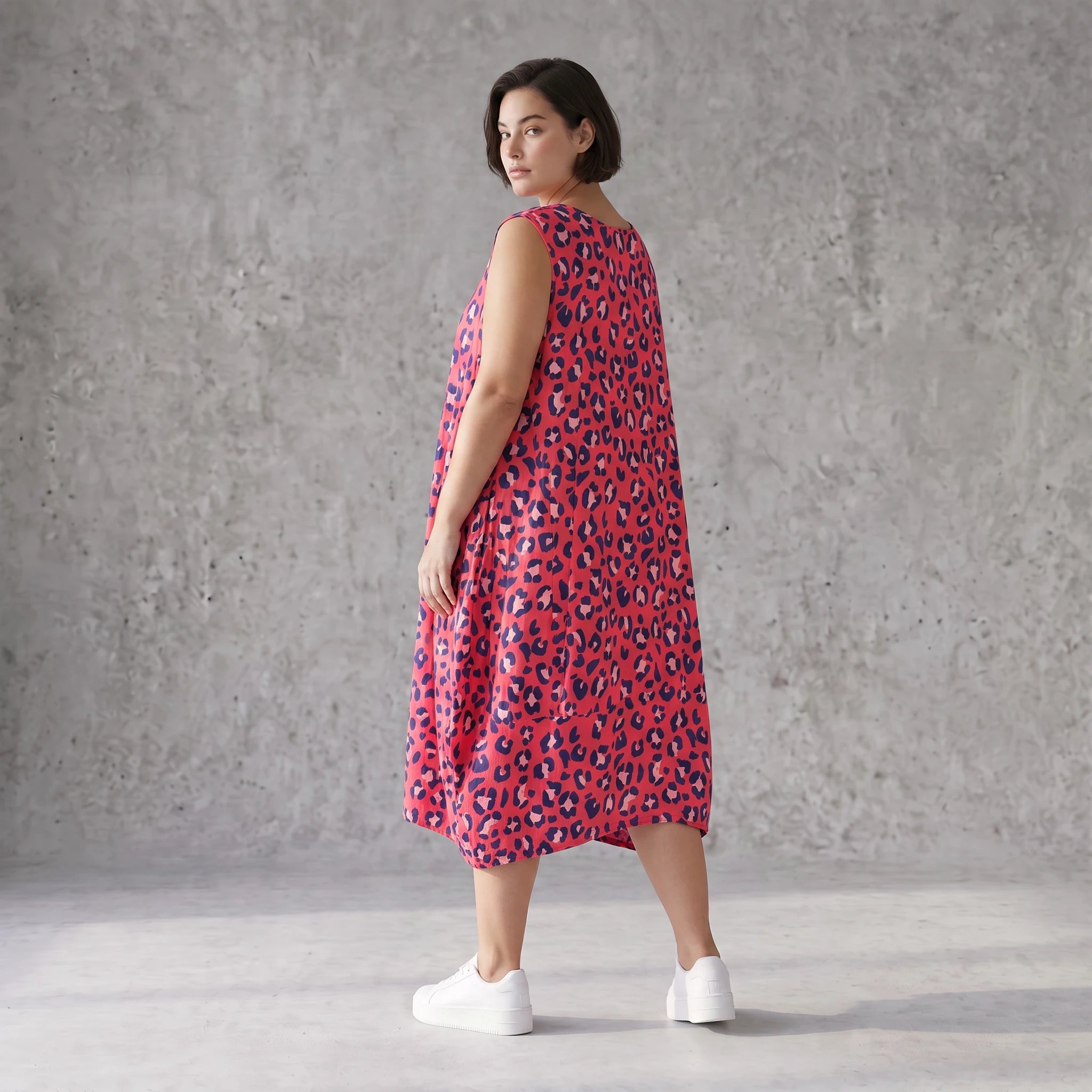 Damen Kleid Avantgarde Baumwolle Fuchsia/Marine, Ballonschnitt, Flügeltaschen, Oversize große Größen – AKH Fashion