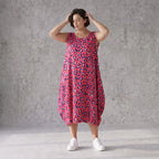 Damen Kleid Avantgarde Baumwolle Fuchsia/Marine, Ballonschnitt, Flügeltaschen, Oversize große Größen – AKH Fashion