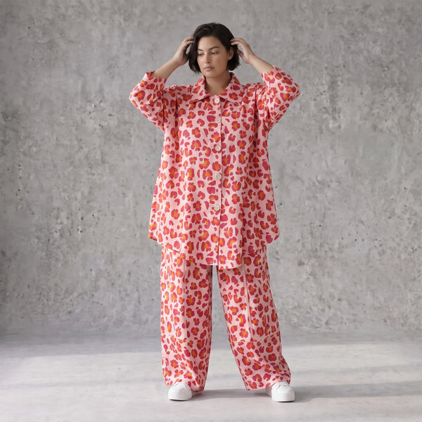 Damen Bluse Avantgarde Baumwolle Rose/Rot, gerader Schnitt, Langarm, Knopfleiste, Oversize große Größen – AKH Fashion