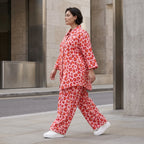 Damen Bluse Avantgarde Baumwolle Rose/Rot, gerader Schnitt, Langarm, Knopfleiste, Oversize große Größen – AKH Fashion