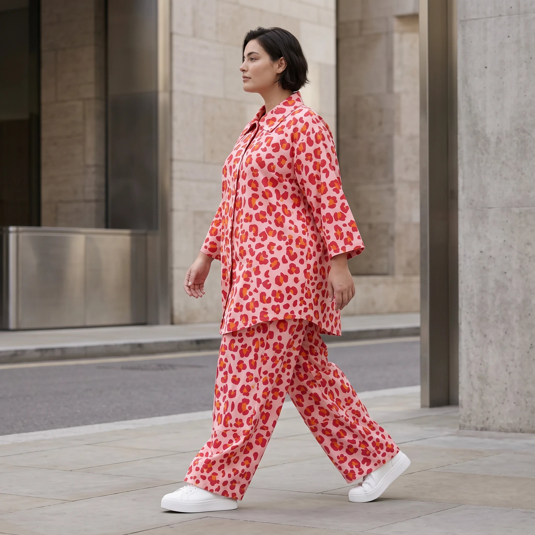 Damen Bluse Avantgarde Baumwolle Rose/Rot, gerader Schnitt, Langarm, Knopfleiste, Oversize große Größen – AKH Fashion