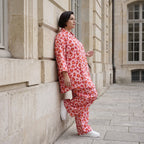 Damen Bluse Avantgarde Baumwolle Rose/Rot, gerader Schnitt, Langarm, Knopfleiste, Oversize große Größen – AKH Fashion