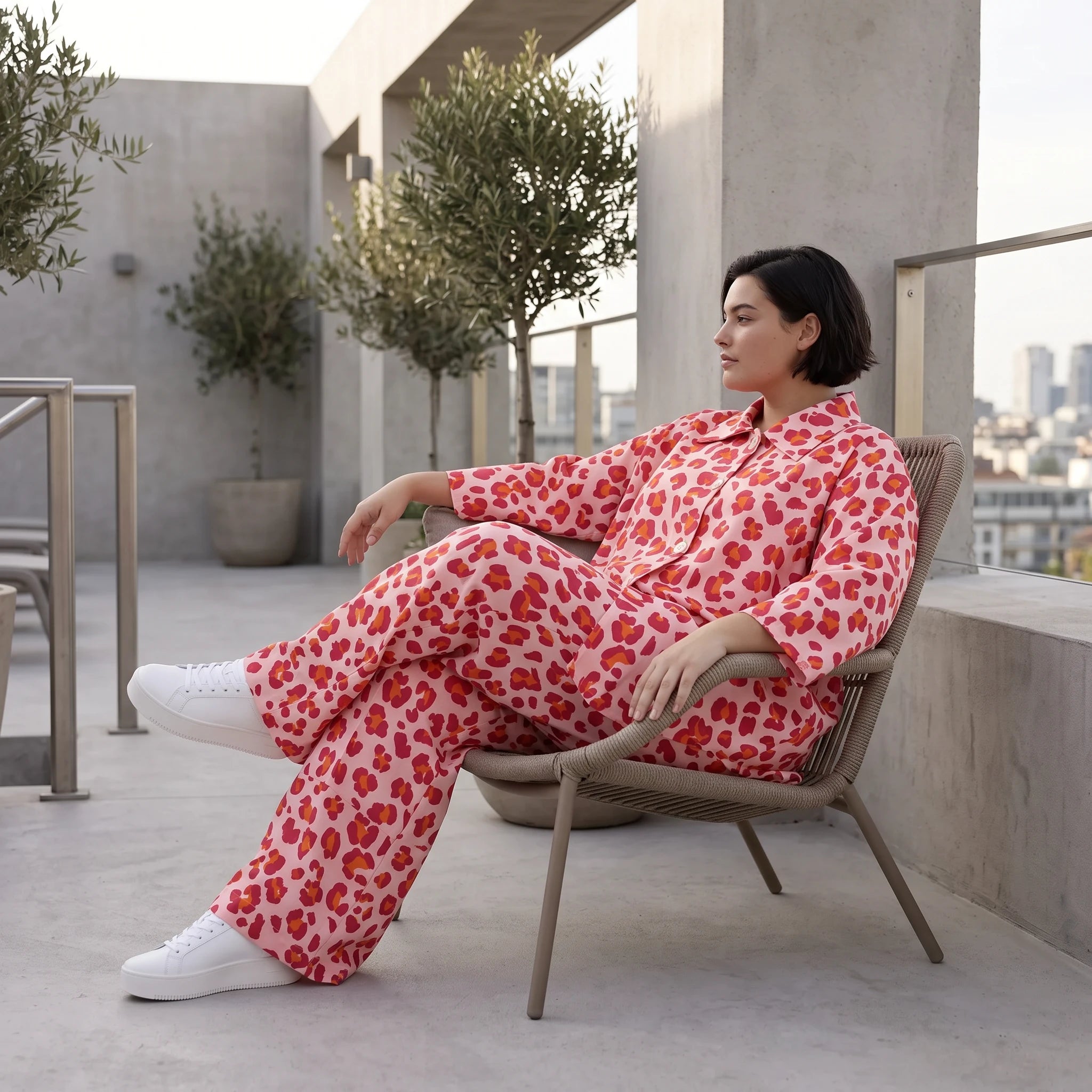 Damen Bluse Avantgarde Baumwolle Rose/Rot, gerader Schnitt, Langarm, Knopfleiste, Oversize große Größen – AKH Fashion