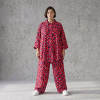 Damen Bluse Avantgarde Baumwolle Fuchsia/Marine, gerader Schnitt, 3/4-Arm, Knopfleiste, Oversize große Größen – AKH Fashion