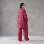 Damen Bluse Avantgarde Baumwolle Fuchsia/Marine, gerader Schnitt, 3/4-Arm, Knopfleiste, Oversize große Größen – AKH Fashion