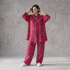 Damen Bluse Avantgarde Baumwolle Fuchsia/Marine, gerader Schnitt, 3/4-Arm, Knopfleiste, Oversize große Größen – AKH Fashion