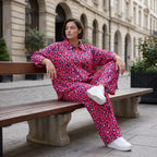Damen Bluse Avantgarde Baumwolle Fuchsia/Marine, gerader Schnitt, 3/4-Arm, Knopfleiste, Oversize große Größen – AKH Fashion