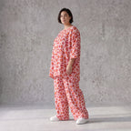 Damen Hose Avantgarde Baumwolle Rose/Rot, Ballonschnitt, Elastikbund, Oversize große Größen – AKH Fashion