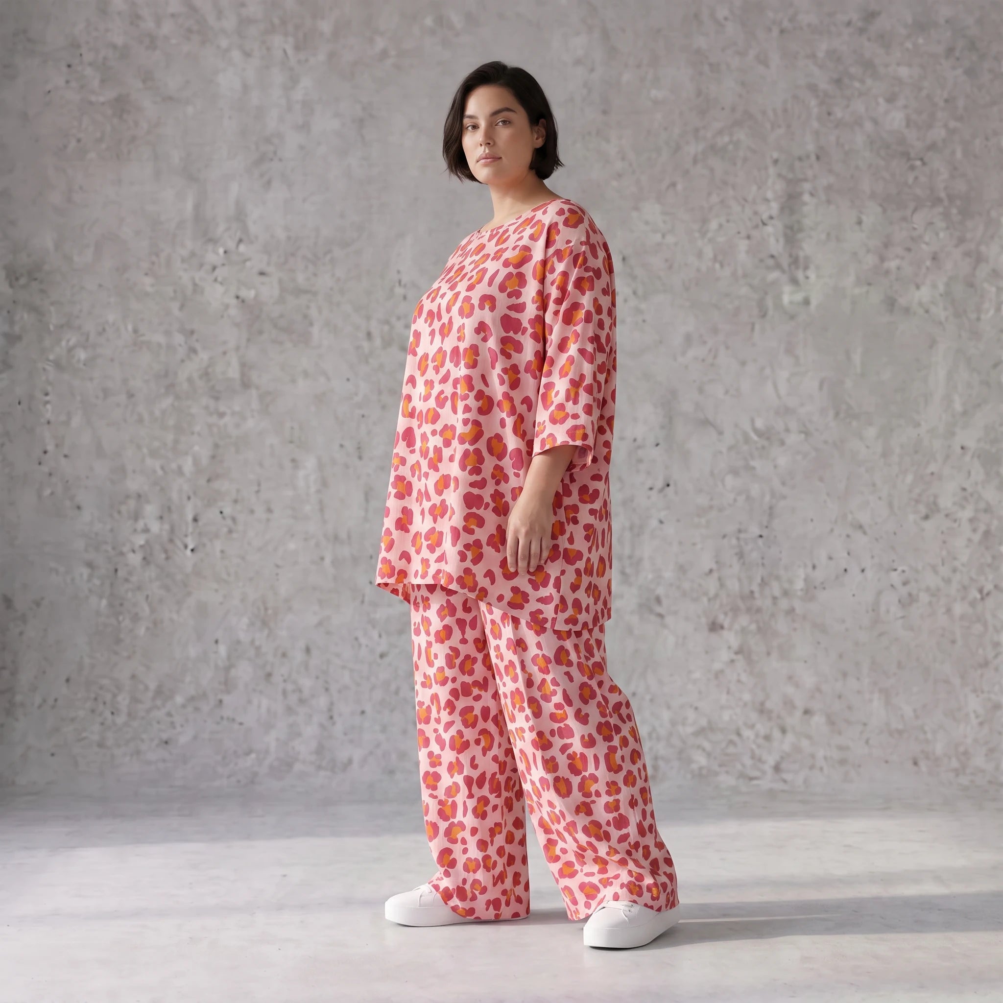 Damen Hose Avantgarde Baumwolle Rose/Rot, Ballonschnitt, Elastikbund, Oversize große Größen – AKH Fashion