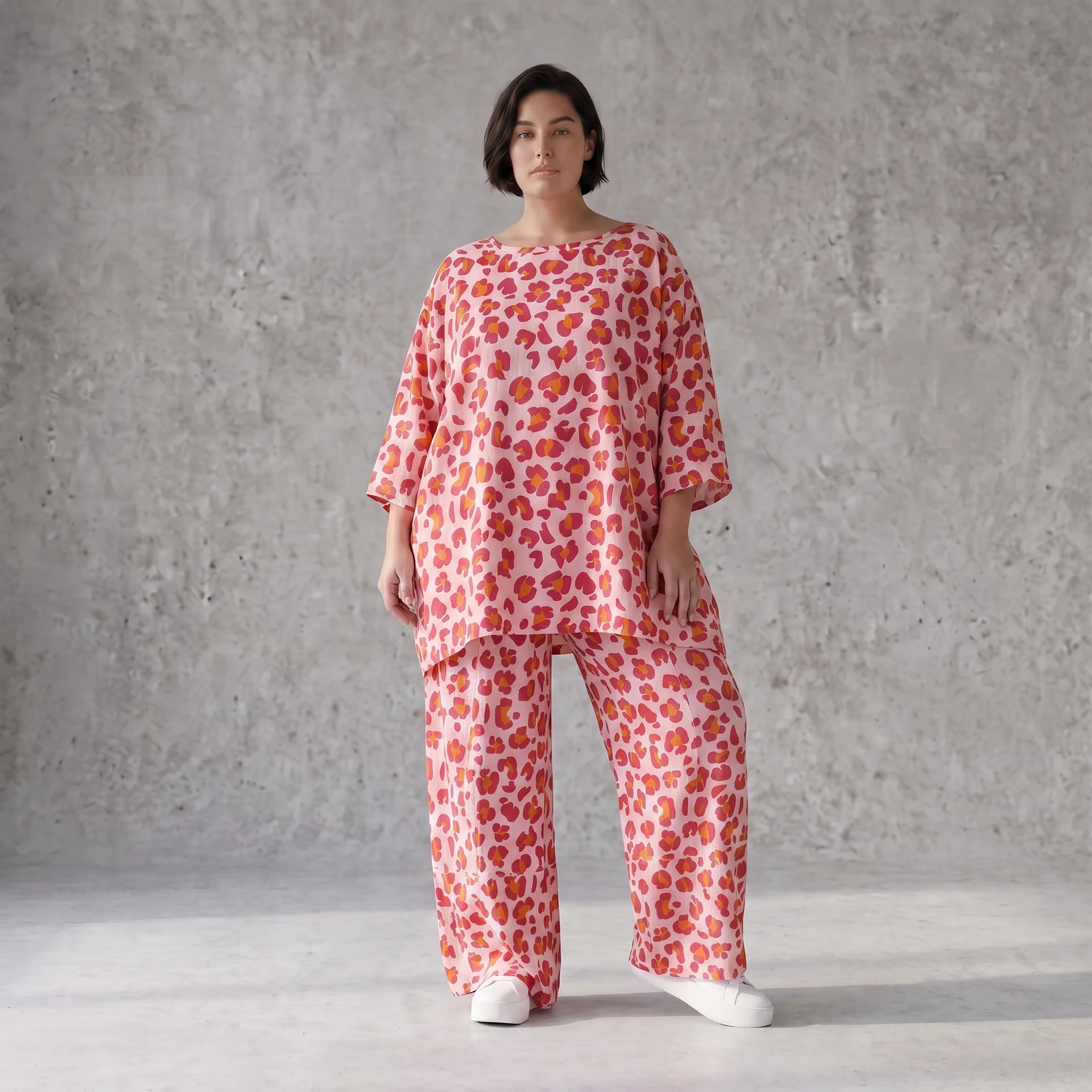 Damen Hose Avantgarde Baumwolle Rose/Rot, Ballonschnitt, Elastikbund, Oversize große Größen – AKH Fashion