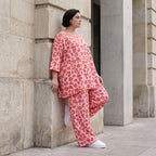 Damen Hose Avantgarde Baumwolle Rose/Rot, Ballonschnitt, Elastikbund, Oversize große Größen – AKH Fashion
