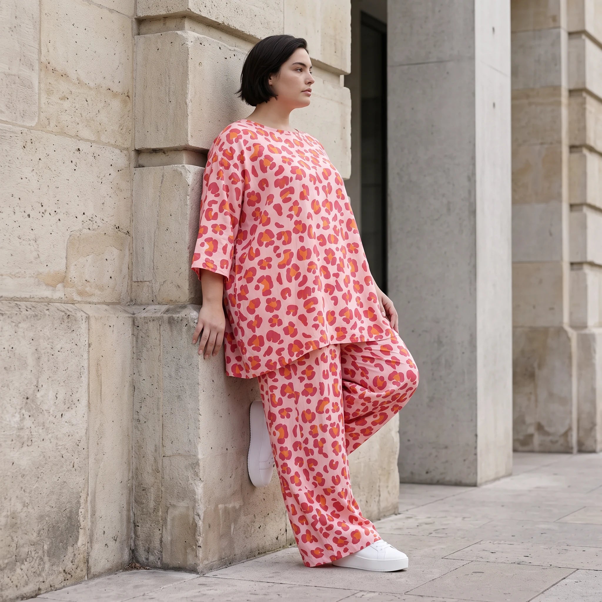 Damen Hose Avantgarde Baumwolle Rose/Rot, Ballonschnitt, Elastikbund, Oversize große Größen – AKH Fashion