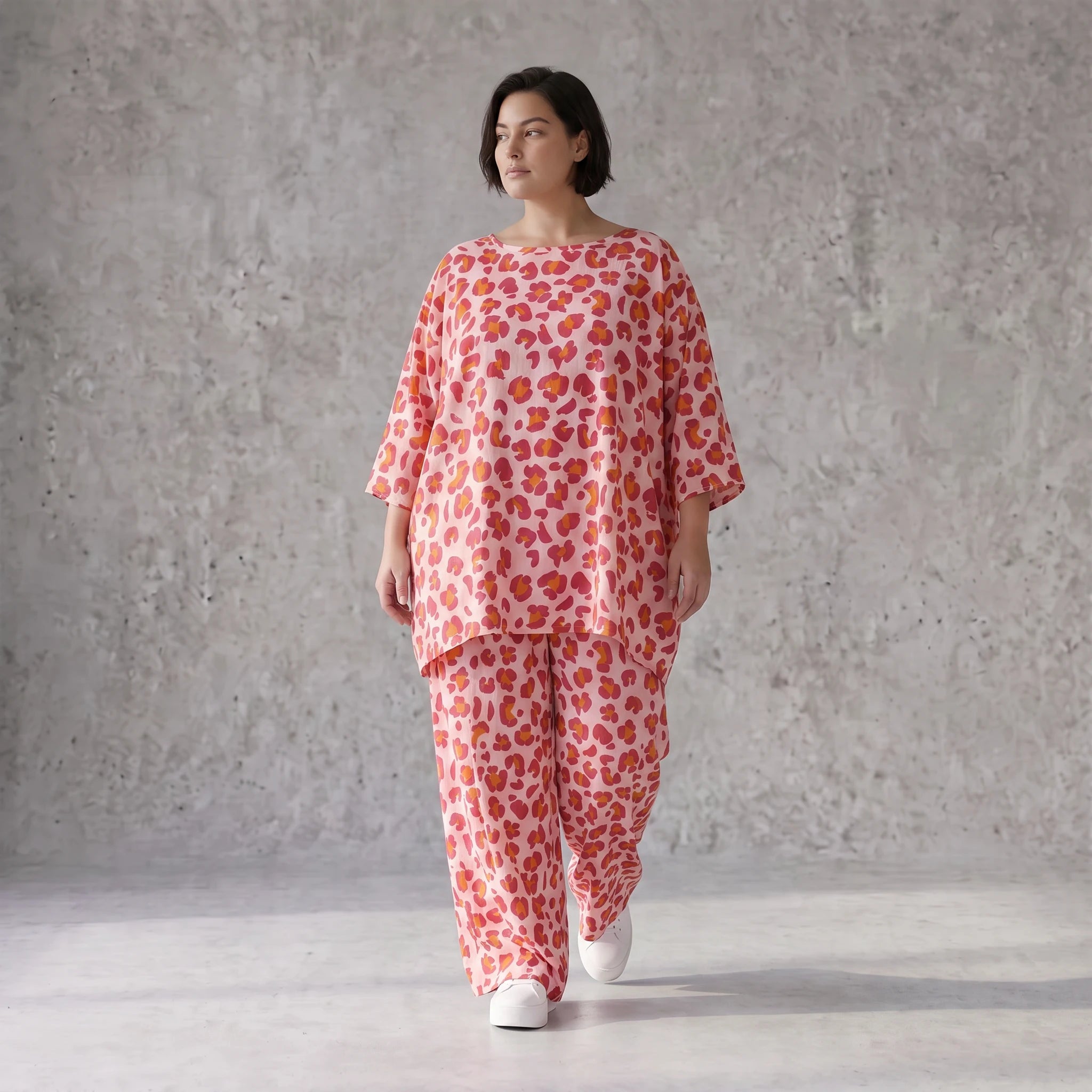 Damen Hose Avantgarde Baumwolle Rose/Rot, Ballonschnitt, Elastikbund, Oversize große Größen – AKH Fashion