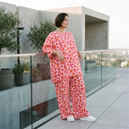 Damen Hose Avantgarde Baumwolle Rose/Rot, Ballonschnitt, Elastikbund, Oversize große Größen – AKH Fashion