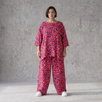Damen Hose Avantgarde Baumwolle Fuchsia/Marine, Ballonhose, Elastikbund, Oversize große Größen – AKH Fashion