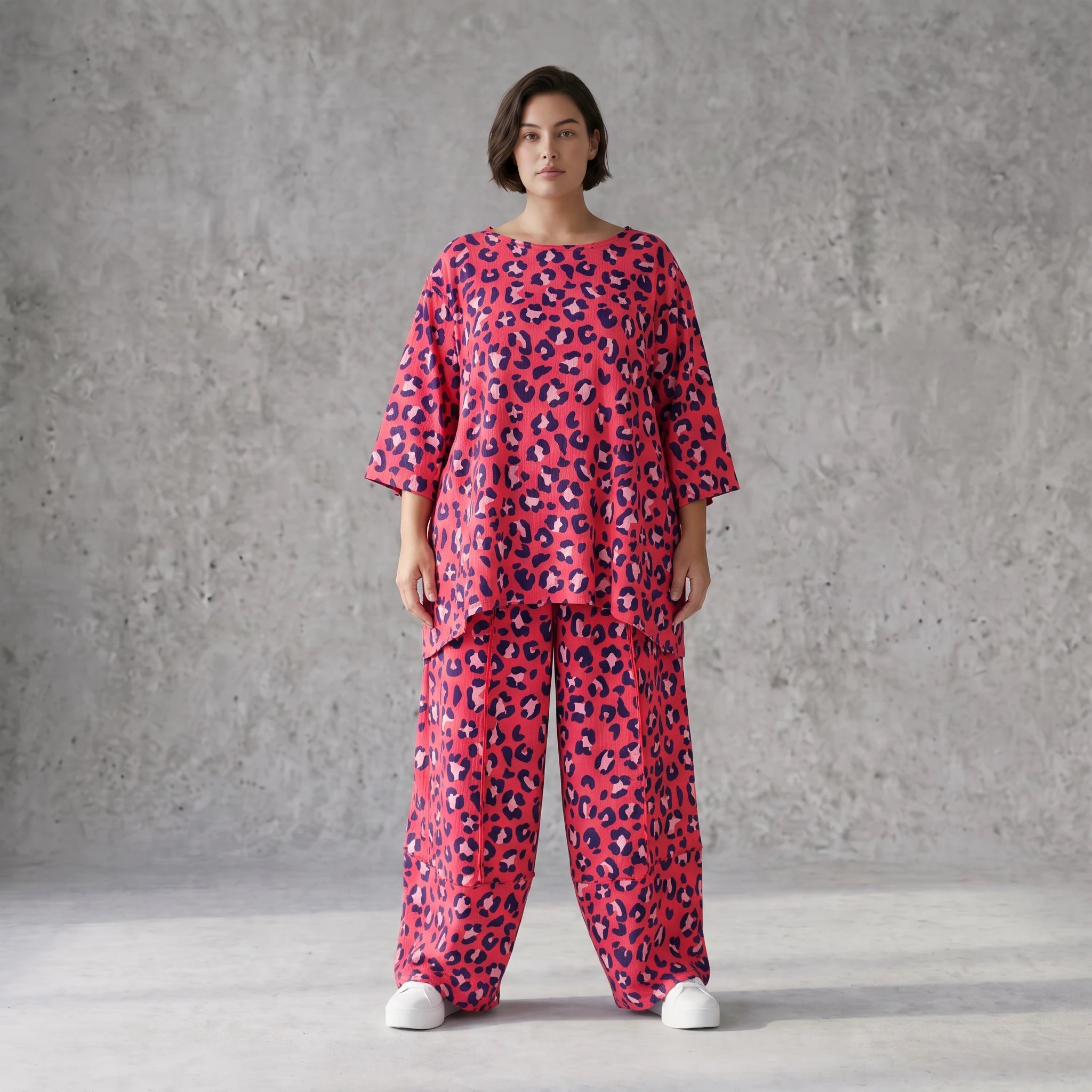 Damen Hose Avantgarde Baumwolle Fuchsia/Marine, Ballonhose, Elastikbund, Oversize große Größen – AKH Fashion