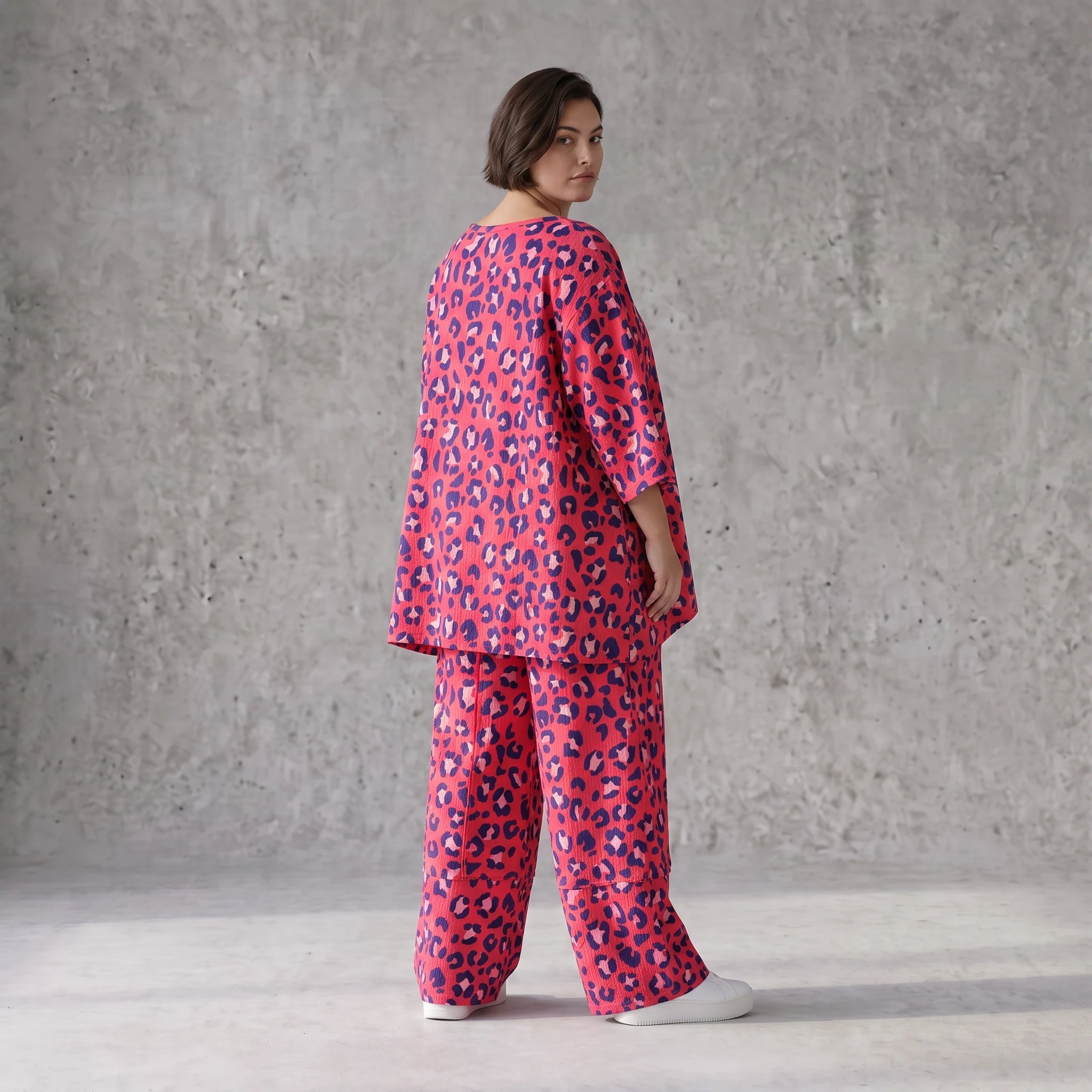 Damen Hose Avantgarde Baumwolle Fuchsia/Marine, Ballonhose, Elastikbund, Oversize große Größen – AKH Fashion