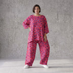 Damen Hose Avantgarde Baumwolle Fuchsia/Marine, Ballonhose, Elastikbund, Oversize große Größen – AKH Fashion