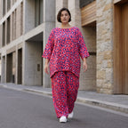 Damen Hose Avantgarde Baumwolle Fuchsia/Marine, Ballonhose, Elastikbund, Oversize große Größen – AKH Fashion