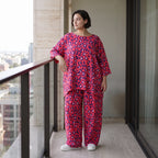 Damen Hose Avantgarde Baumwolle Fuchsia/Marine, Ballonhose, Elastikbund, Oversize große Größen – AKH Fashion