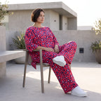 Damen Hose Avantgarde Baumwolle Fuchsia/Marine, Ballonhose, Elastikbund, Oversize große Größen – AKH Fashion