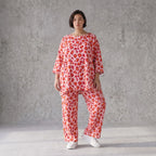 Damen Hose Avantgarde Baumwolle Rose/Rot, gerader Schnitt, Elastikbund, Oversize große Größen – AKH Fashion