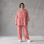 Damen Hose Avantgarde Baumwolle Rose/Rot, gerader Schnitt, Elastikbund, Oversize große Größen – AKH Fashion