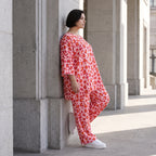 Damen Hose Avantgarde Baumwolle Rose/Rot, gerader Schnitt, Elastikbund, Oversize große Größen – AKH Fashion
