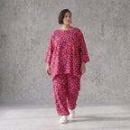 Damen Hose Avantgarde Baumwolle Fuchsia/Marine, Ballonhose, Flügeltaschen, Oversize große Größen – AKH Fashion