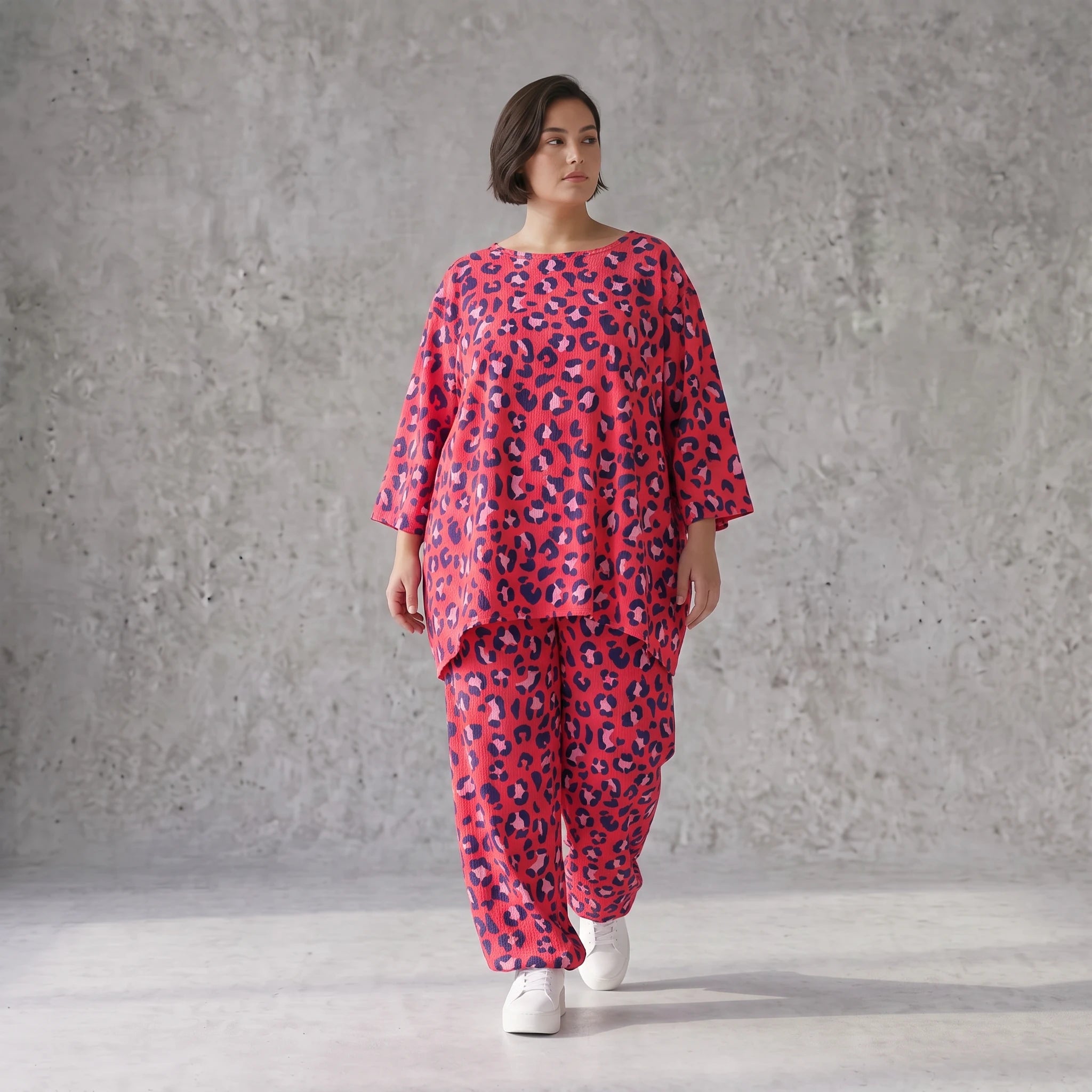 Damen Hose Avantgarde Baumwolle Fuchsia/Marine, Ballonhose, Flügeltaschen, Oversize große Größen – AKH Fashion