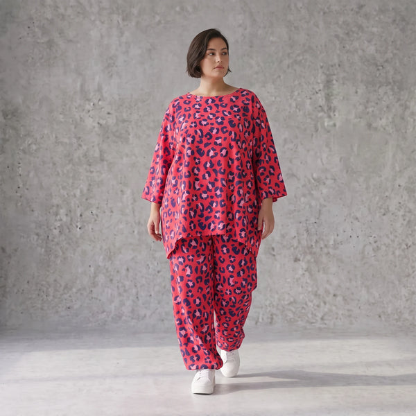 Damen Hose Avantgarde Baumwolle Fuchsia/Marine, Ballonhose, Flügeltaschen, Oversize große Größen – AKH Fashion