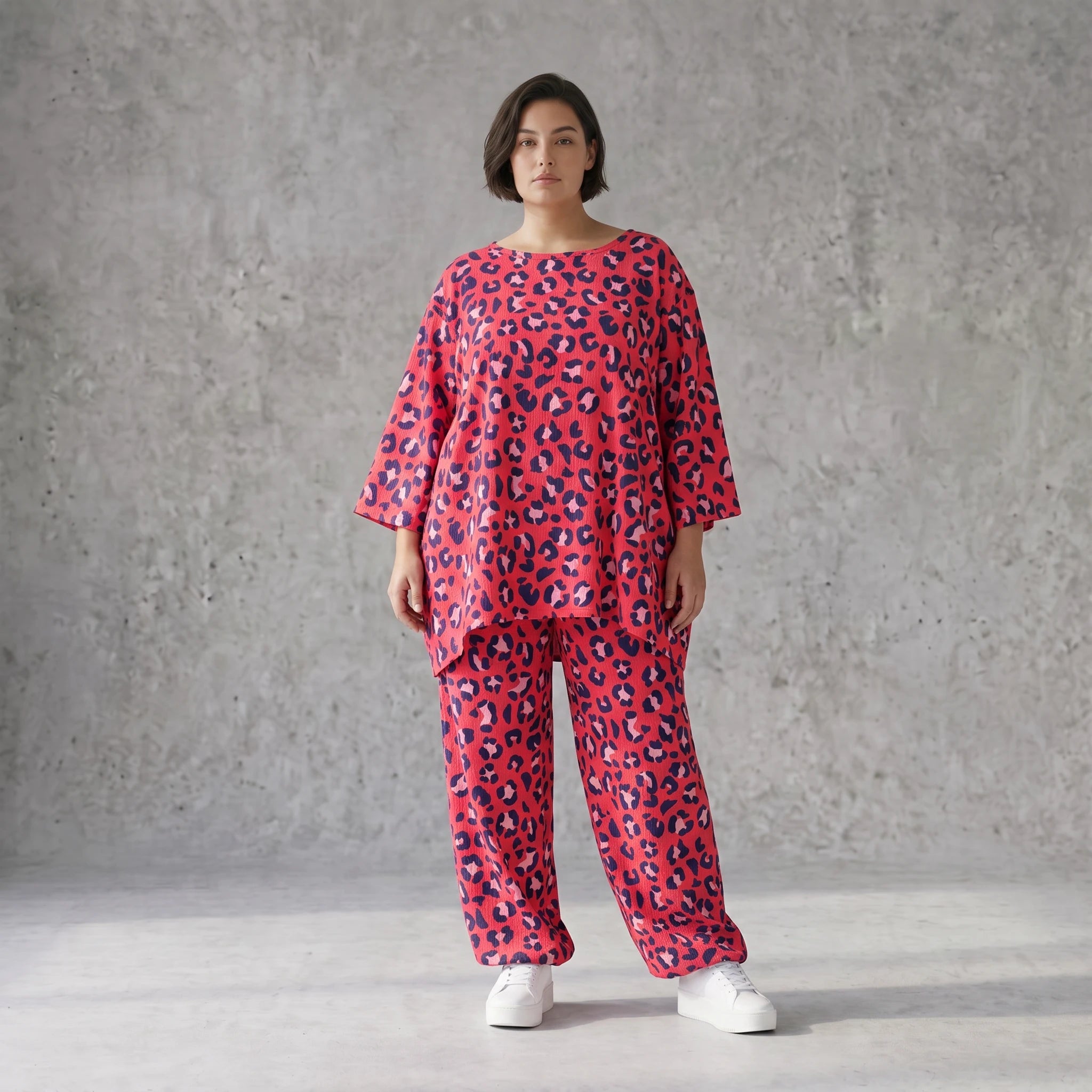 Damen Hose Avantgarde Baumwolle Fuchsia/Marine, Ballonhose, Flügeltaschen, Oversize große Größen – AKH Fashion