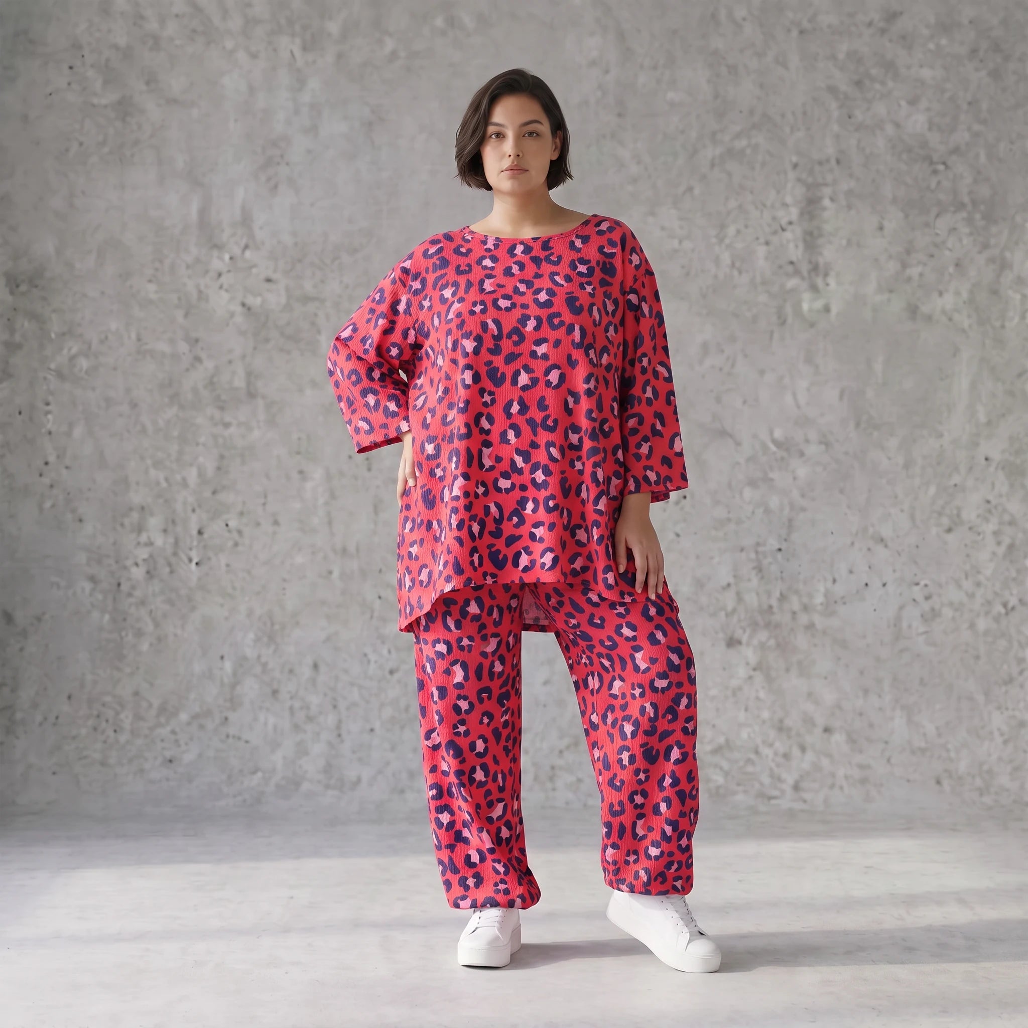 Damen Hose Avantgarde Baumwolle Fuchsia/Marine, Ballonhose, Flügeltaschen, Oversize große Größen – AKH Fashion
