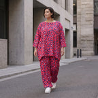 Damen Hose Avantgarde Baumwolle Fuchsia/Marine, Ballonhose, Flügeltaschen, Oversize große Größen – AKH Fashion