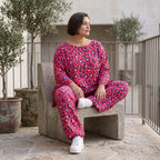 Damen Hose Avantgarde Baumwolle Fuchsia/Marine, Ballonhose, Flügeltaschen, Oversize große Größen – AKH Fashion