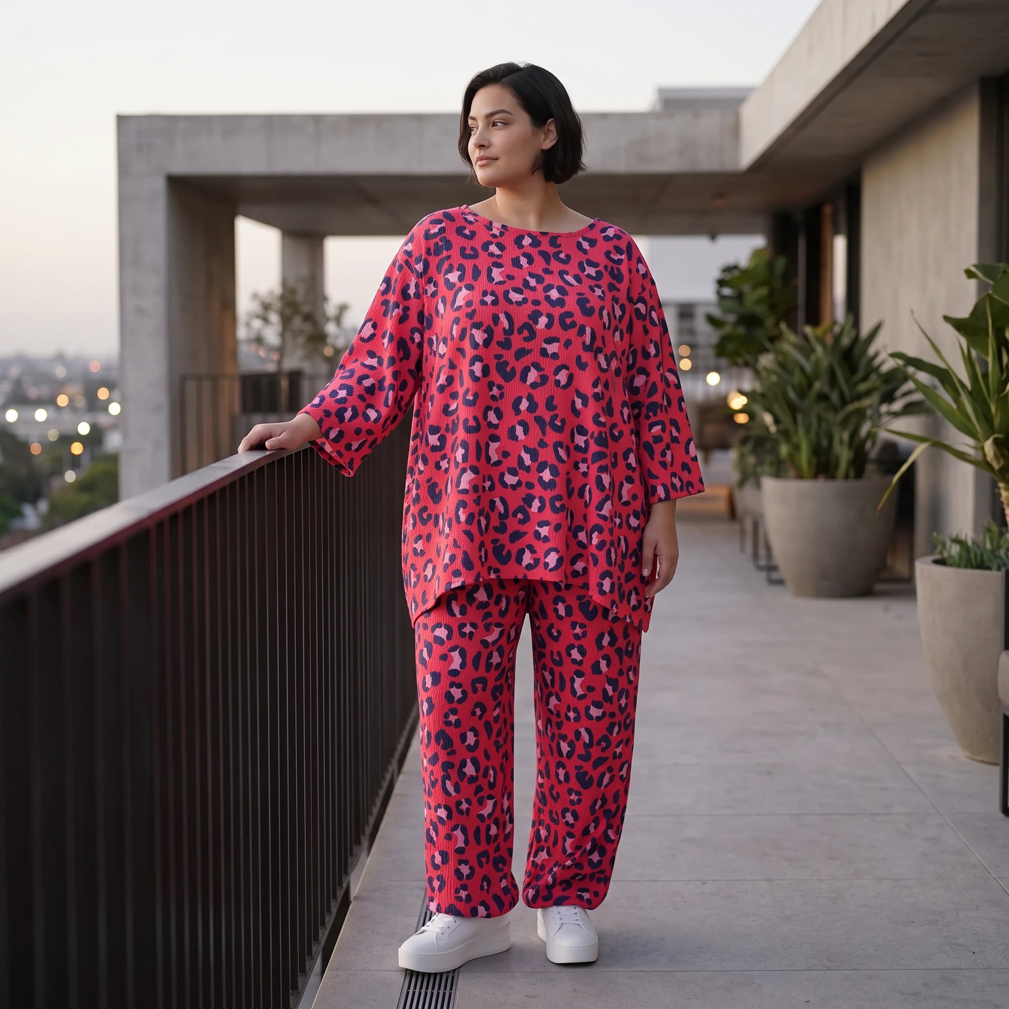 Damen Hose Avantgarde Baumwolle Fuchsia/Marine, Ballonhose, Flügeltaschen, Oversize große Größen – AKH Fashion