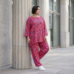 Damen Hose Avantgarde Baumwolle Fuchsia/Marine, Ballonhose, Flügeltaschen, Oversize große Größen – AKH Fashion