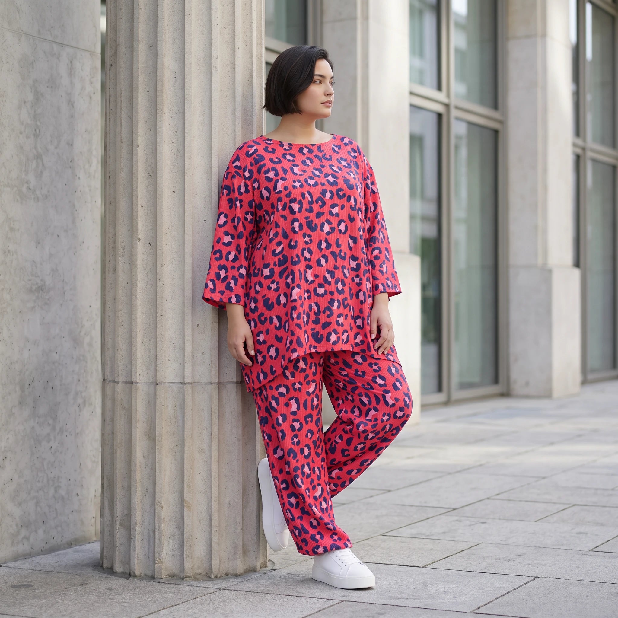 Damen Hose Avantgarde Baumwolle Fuchsia/Marine, Ballonhose, Flügeltaschen, Oversize große Größen – AKH Fashion