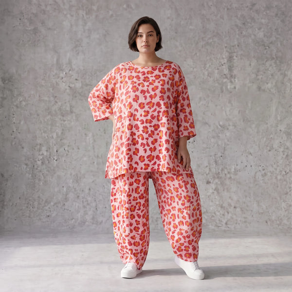 Damen Shirt Avantgarde Baumwolle Rose/Rot, A-Form, Seitentaschen, Oversize große Größen – AKH Fashion