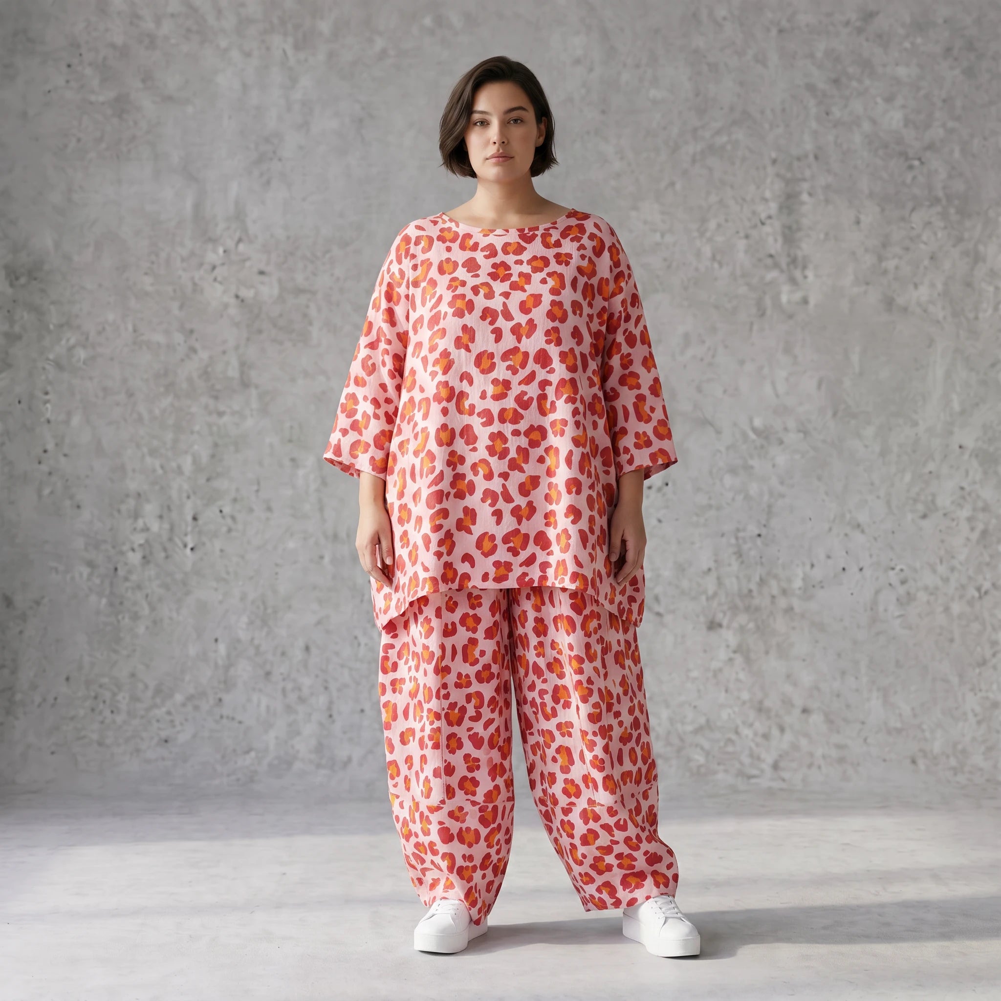 Damen Shirt Avantgarde Baumwolle Rose/Rot, A-Form, Seitentaschen, Oversize große Größen – AKH Fashion