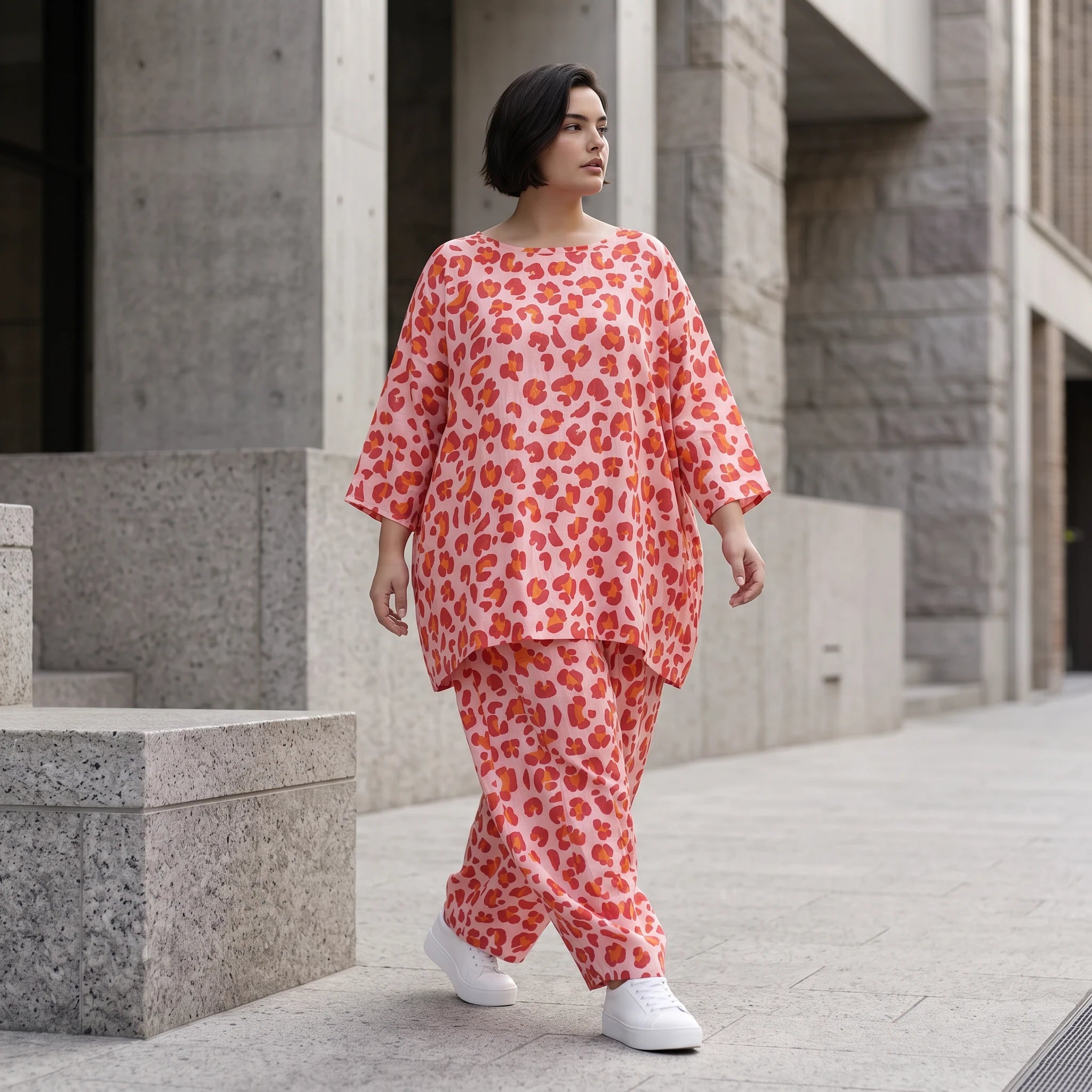 Damen Shirt Avantgarde Baumwolle Rose/Rot, A-Form, Seitentaschen, Oversize große Größen – AKH Fashion