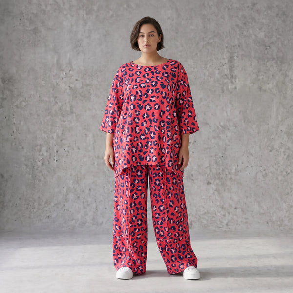 Damen Shirt Avantgarde Baumwolle Fuchsia/Marine, A-Form, 3/4-Arm, Seitentaschen, Oversize große Größen – AKH Fashion