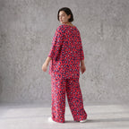 Damen Shirt Avantgarde Baumwolle Fuchsia/Marine, A-Form, 3/4-Arm, Seitentaschen, Oversize große Größen – AKH Fashion