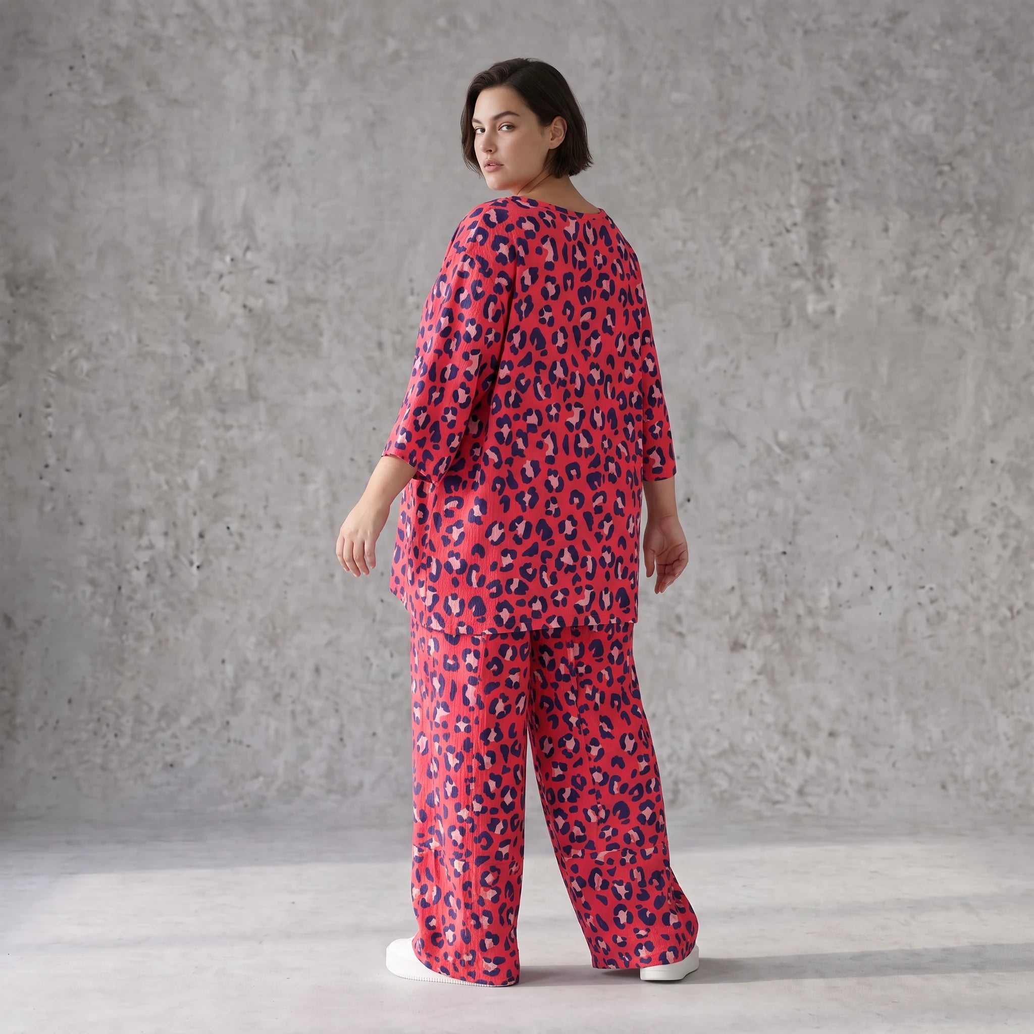 Damen Shirt Avantgarde Baumwolle Fuchsia/Marine, A-Form, 3/4-Arm, Seitentaschen, Oversize große Größen – AKH Fashion