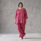 Damen Shirt Avantgarde Baumwolle Fuchsia/Marine, A-Form, 3/4-Arm, Seitentaschen, Oversize große Größen – AKH Fashion