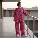 Damen Shirt Avantgarde Baumwolle Fuchsia/Marine, A-Form, 3/4-Arm, Seitentaschen, Oversize große Größen – AKH Fashion