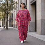 Damen Shirt Avantgarde Baumwolle Fuchsia/Marine, A-Form, 3/4-Arm, Seitentaschen, Oversize große Größen – AKH Fashion