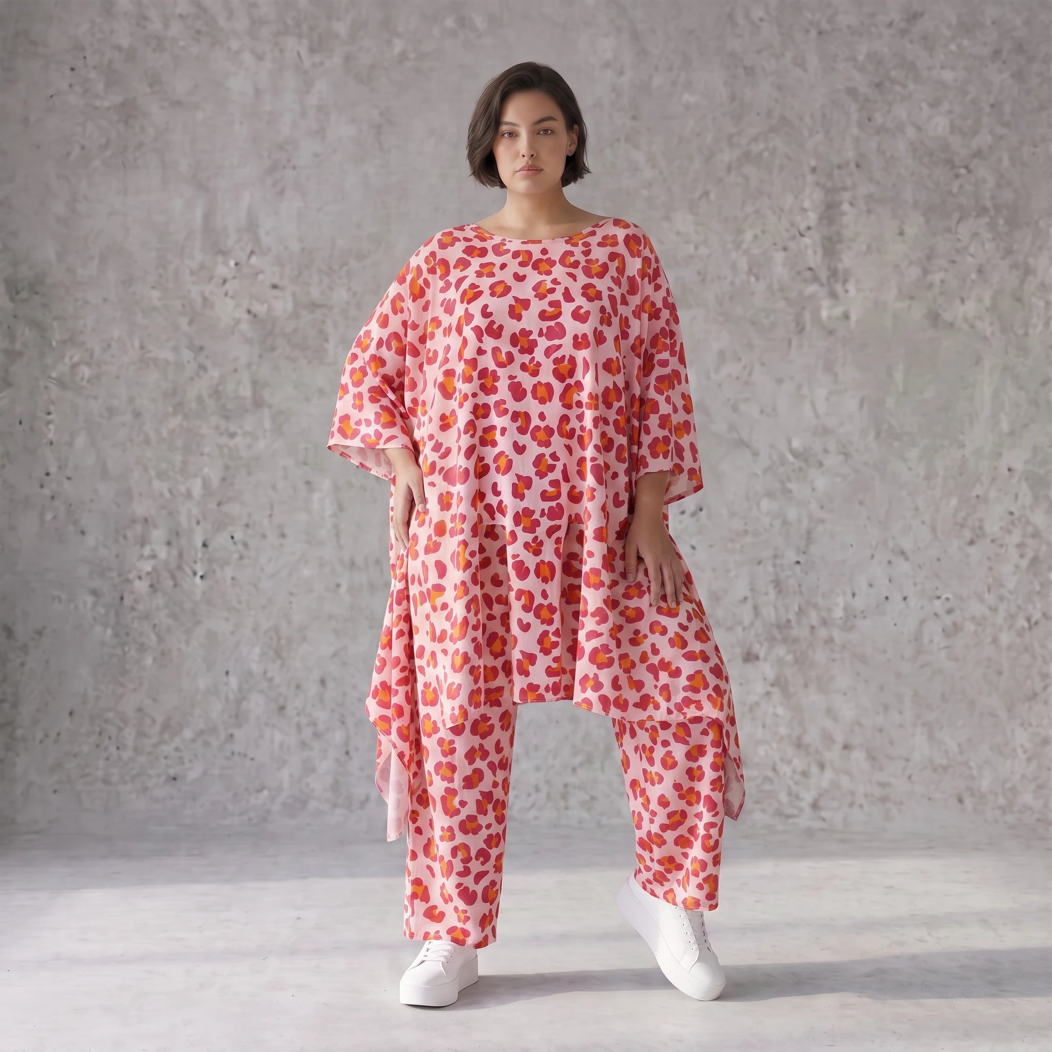 Damen Shirt Avantgarde Baumwolle Rose/Rot, A-Form, Volant, Oversize große Größen – AKH Fashion